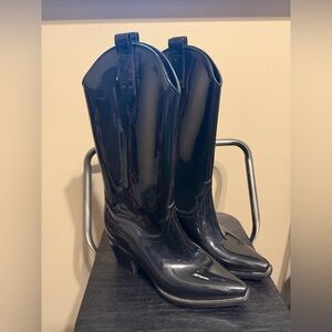 Beach by Matisse Black Glossy Western Cowboy Rain Boots Womens Size 7 Mid Calf